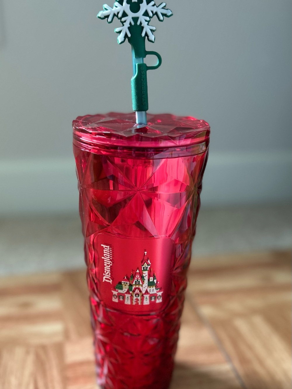 Disneyland Resort Starbucks Tumbler with Snowflake Straw Red 24oz Straw Holiday